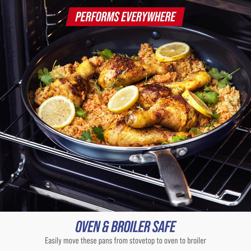 14 Piece Blue Diamond-Infused Nonstick Cookware Set with Glass Lids