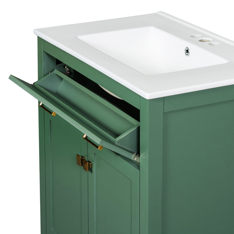 30-Inch Green MDF Freestanding Single Sink Vanity with White Ceramic Top