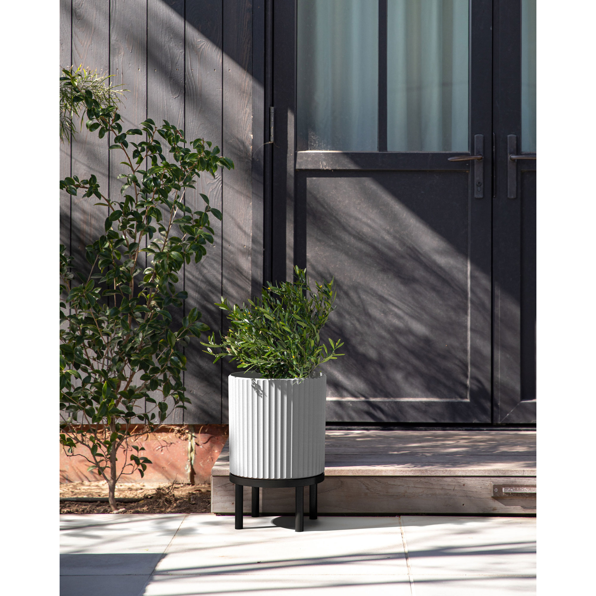 Demi Series Planter with Stand, White/Black, 16" H x 10.5" W x 10.5" D, 2