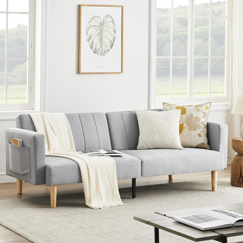 Abdulkadyr 78.74'' Upholstered Convertible Sofa, Light Gray 100% Linen