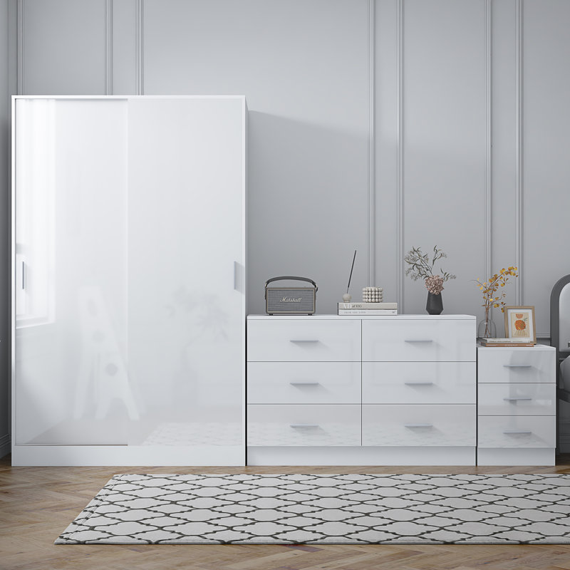 Eva Piece Bedroom Set, White Gloss / Matt White