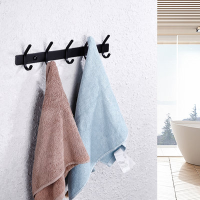Porte-serviettes mural en acier inoxydable avec 5 crochets noir mat