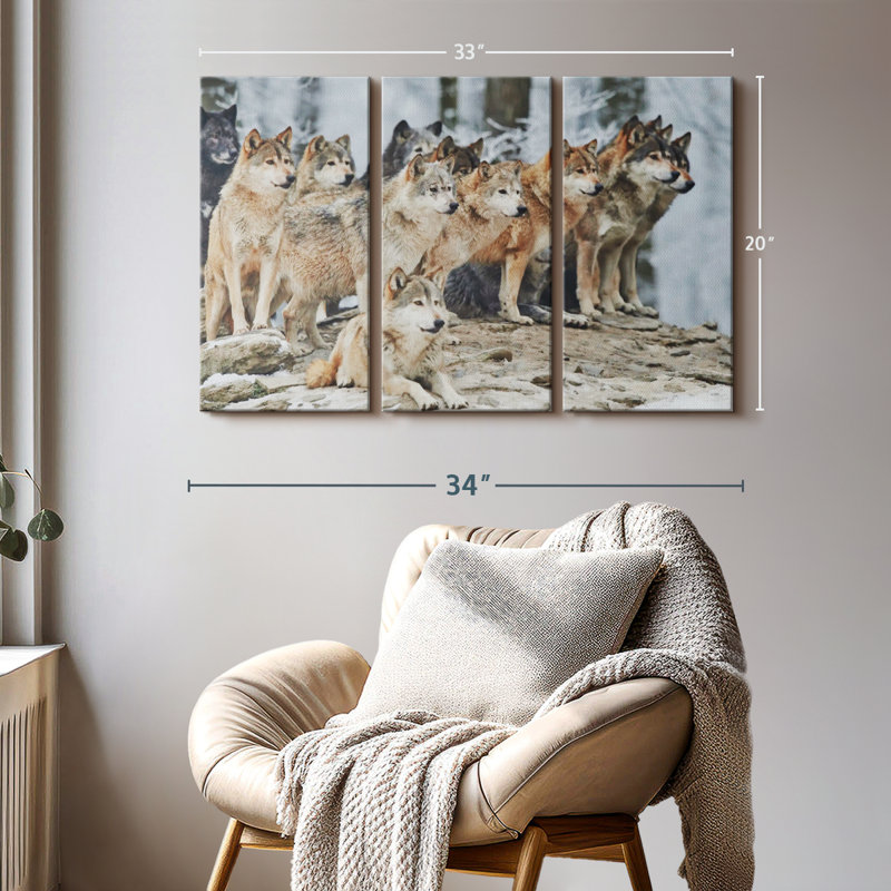 «Wild Wolf Pack», 3 pièces sur toile, H 20 po x l 33 po x P 1,25 po