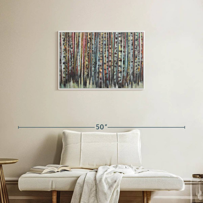 Forêt de bouleaux peinte, Cadre flottant blanc, 31 po x 21 po