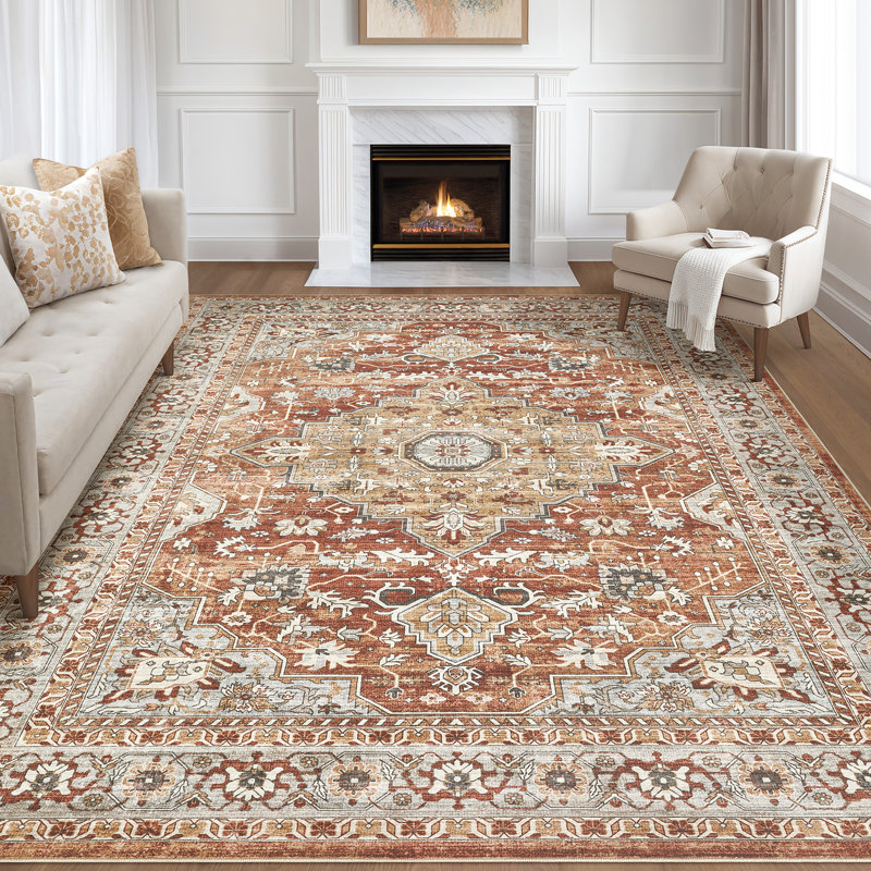 Aasen Boho Tribal Washable Vintage Oriental Area Rug for Living Room Bedroom-Red/Brown, Rectangle 8' x 10', Red/Brown