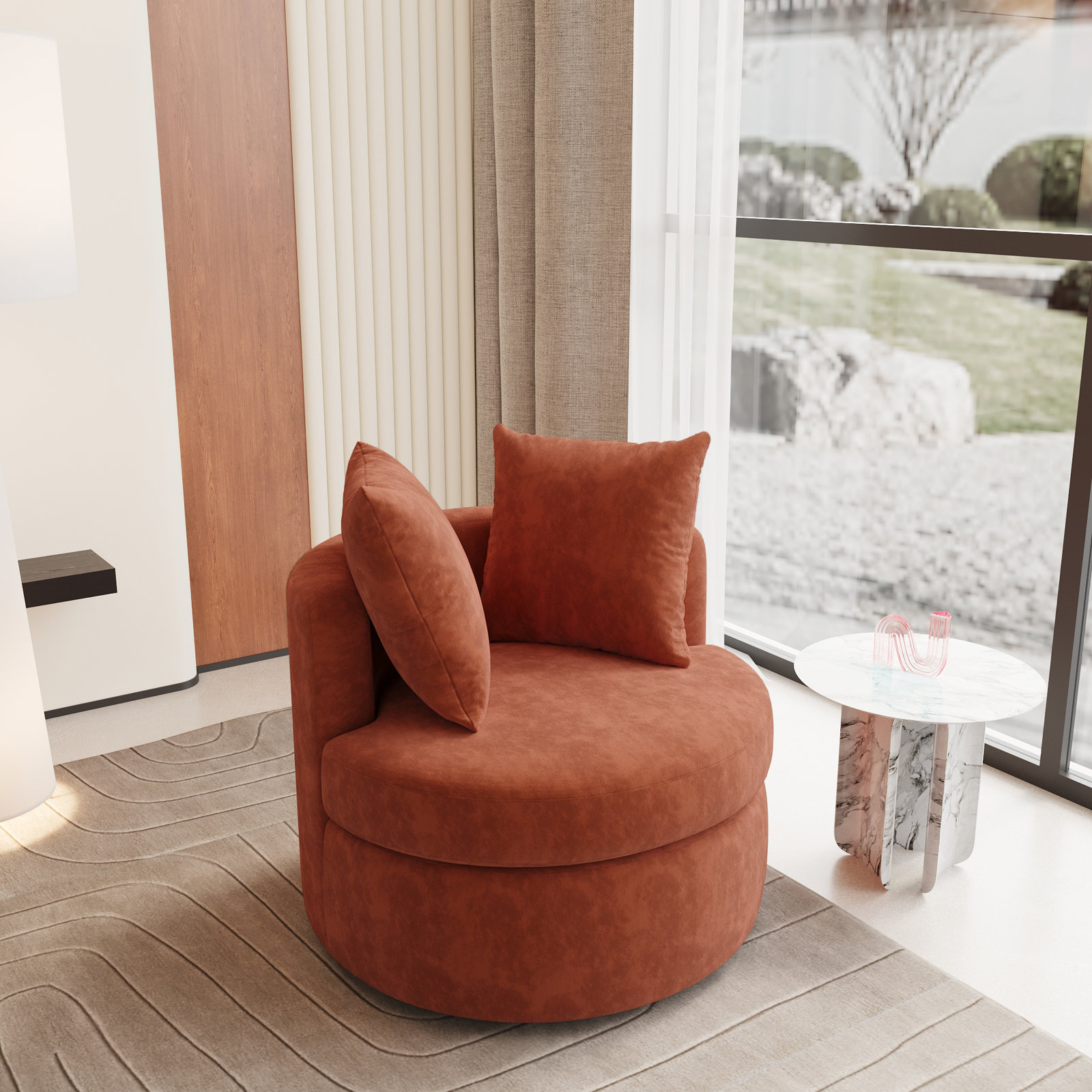 Amara 32" Upholstered Swivel Chair, Rose Vintage Linen Blend