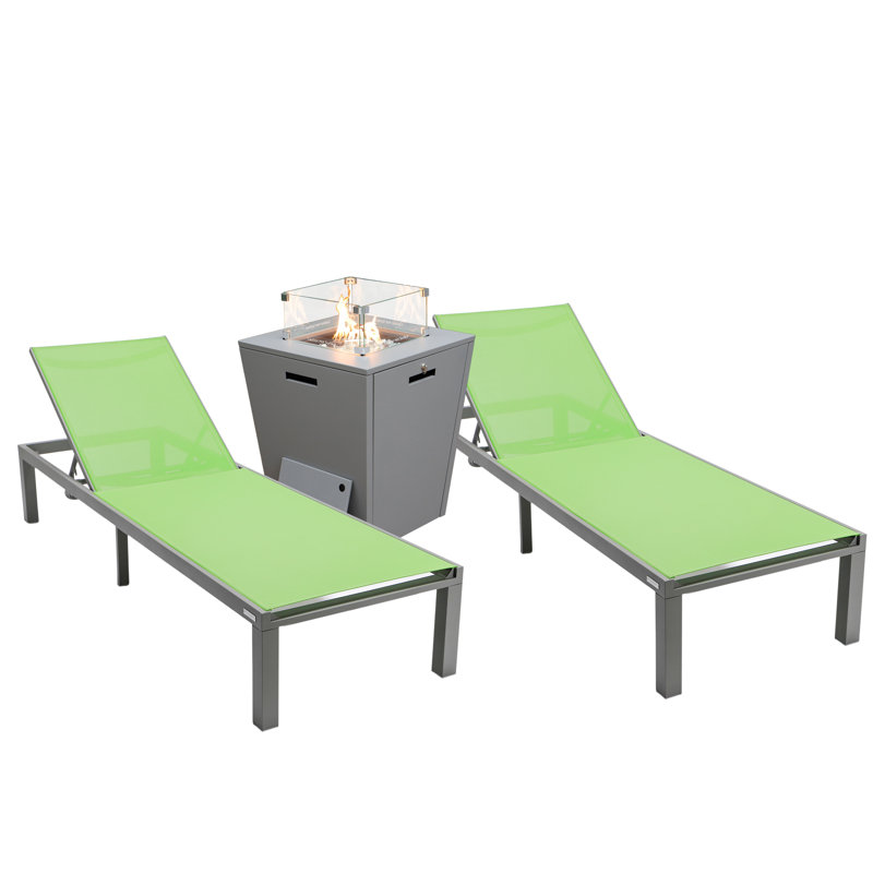 Chaise longue d'extérieur en aluminium avec foyer, Vert, Gris