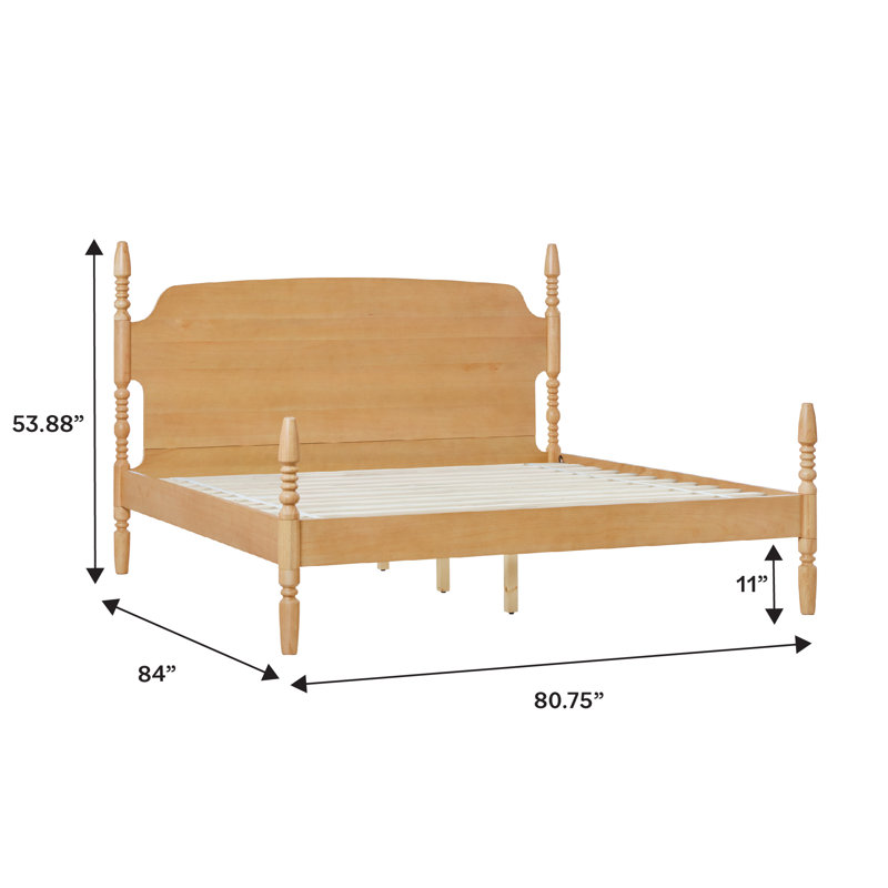 Vivienne Traditional Easy Assembly Solid Wood Turned Spindle Bed, Natural, King