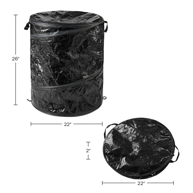 44-Gallon Black Collapsible Plastic Outdoor Trash Can with Lid