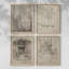 Croquis rétro, ensemble de 4 encadrées Lxxx-1031780389
