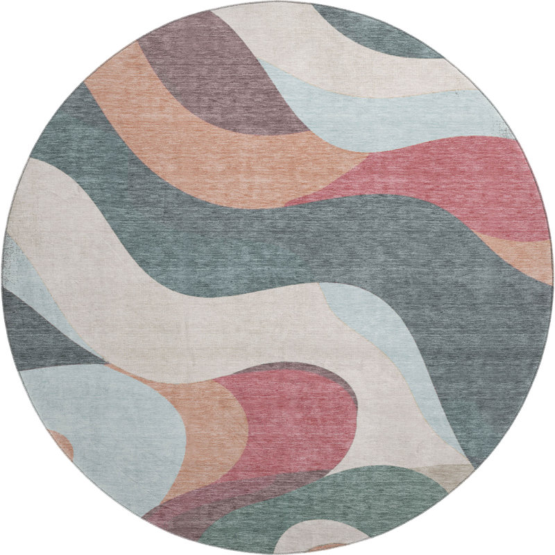 Premium Machine Washable Mayfield AMF2186 swirls Rug, 8' Round, Coral