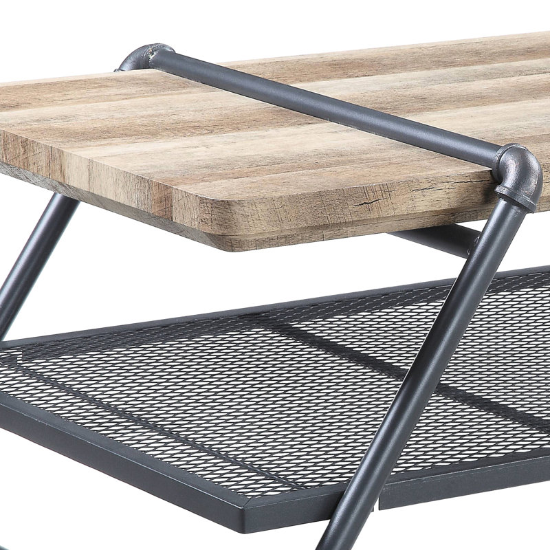 Table basse élégante en chêne et gris sable pour le salon - construction, plateau en bois composite, structure en métal rustique moderne avec détails