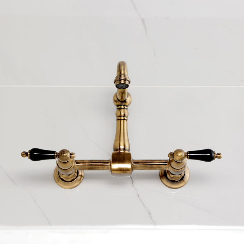 Kingston Brass Duchess Double-Handle 2-Hole Wall-Mount Bridge Kitchen Faucet, Antique Brass
