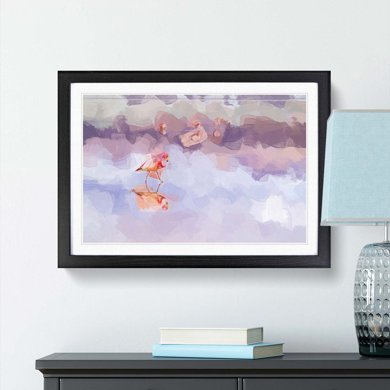 Flamingo Reflection in Abstract - Picture Frame Graphic Art Print, Black Framed, 62cm H x 87cm W x 2cm D