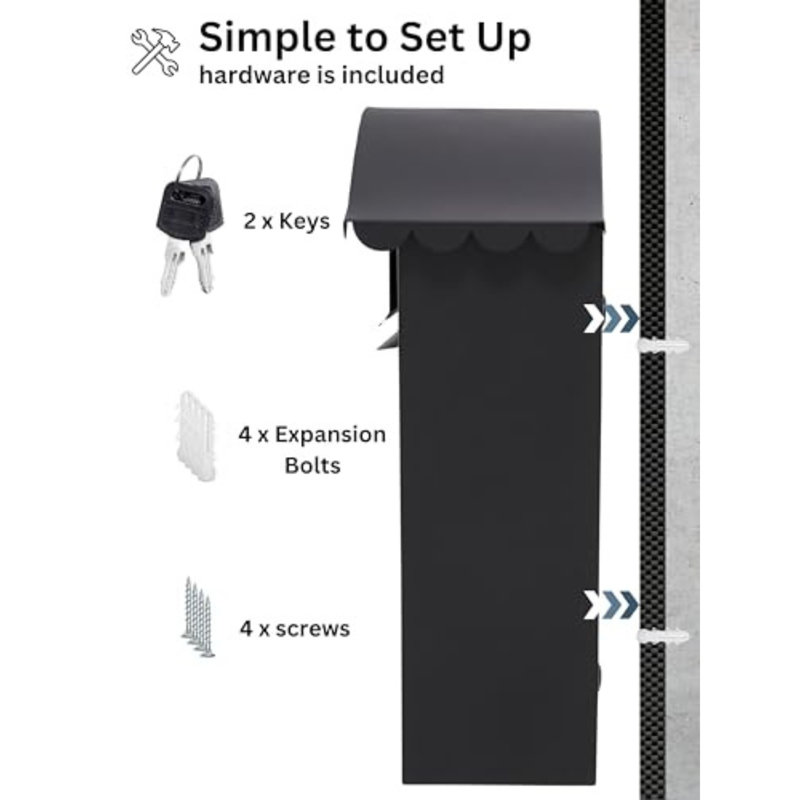 Cartegena Steel Wall Mounted Post Box, Black