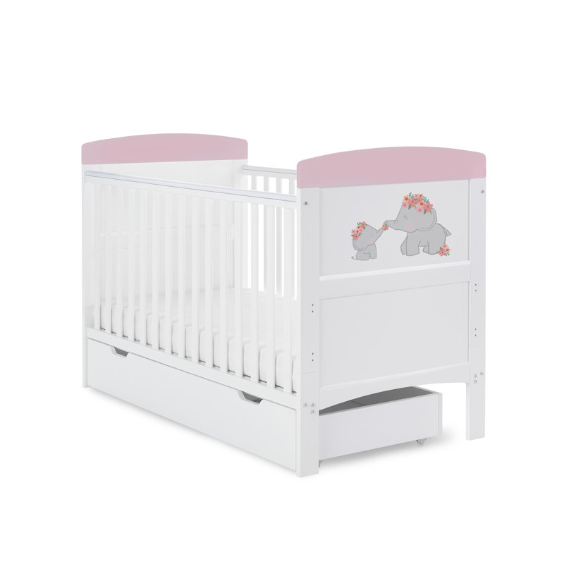 Grace Inspire Cot Bed & Underdrawer - Me & Mini Me Elephants, Pink