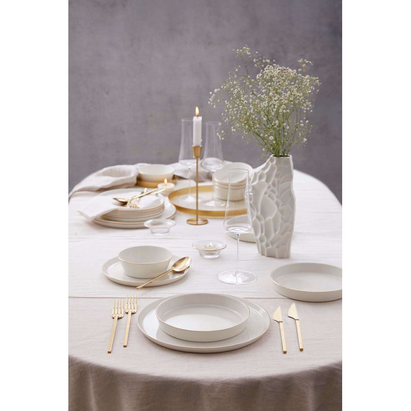 Elegant 24-Piece Dinner Set, 100% Porcelain, Includes 6 Service Plates (10.6 in), 6 Dinner Plates (8.3 in), 6 Dessert Plates (7.5 in), 6 Bowls (5.1 in) | Stunning Gold Color | Perfect for Formal Dining & Entertaining