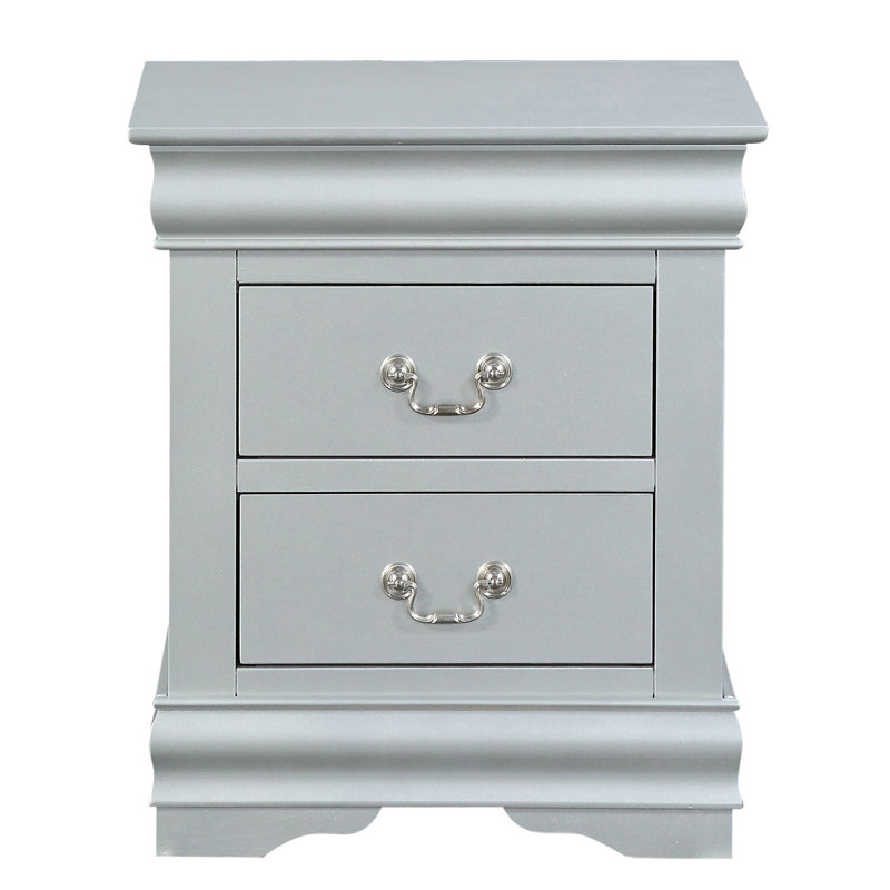 Table de chevet Platinum pour chambre à coucher - 2 tiroirs, bois massif 2 en bois, style chic