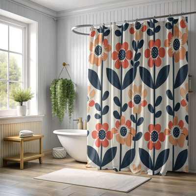 Retro Floral Designs - Rideau de douche standard 1 pièce