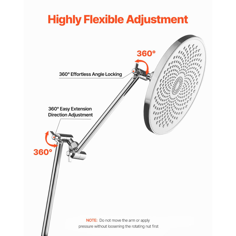 Shower Head Extension Arm, 11 Inches, Brass Shower Arm Extender With Flexible Adjustable Angle Height, Chrome Finish, G1/2 Universal Thread Connector Compatible, For Rain And Handheld Showerhead