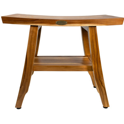 Banc de douche en teck EcoDecors 21 po - Siège de douche imperméable pour douche intérieure, banc de salle de bain avec tablette de rangement, pieds réglables antidérapants