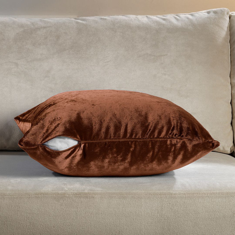 Housse de coussin en velours brillant, Carré de 22 po, Orange brûlé