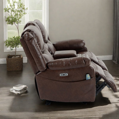 Power Recliner Sofas, Brown PU Leather Modern Home Theater Seating