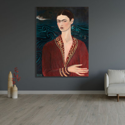  Kahlo, Frida Gallery Wrapped Canvas Art Titled: Self-portrait wearing a velvet dress, 1926