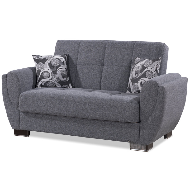 Canapé-lit avec rangement en tissu 3 en 1 Jaliah, Gris, H 38 po x l 71 po x P 37 po