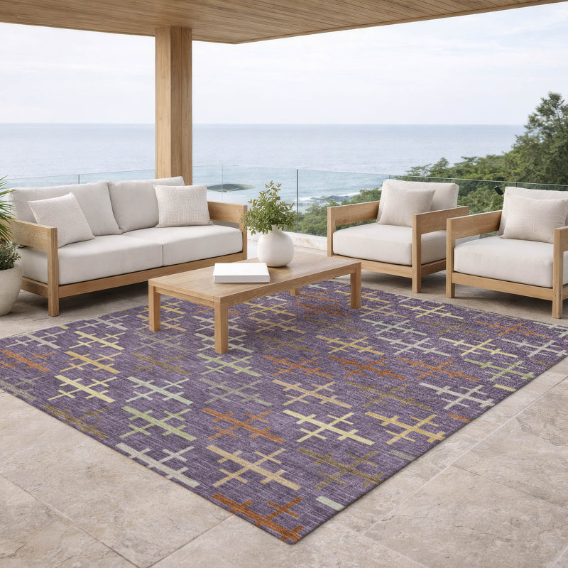 Machine Washable Indoor/Outdoor Chantille ACN2850 Geometric Rug, 8' x 10', Plum
