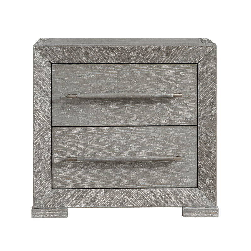 Modern Gray Finish Nightstand with 2x Spacious Storage Drawers, Stylish Gray Tone Handles for Contemporary Bedrooms