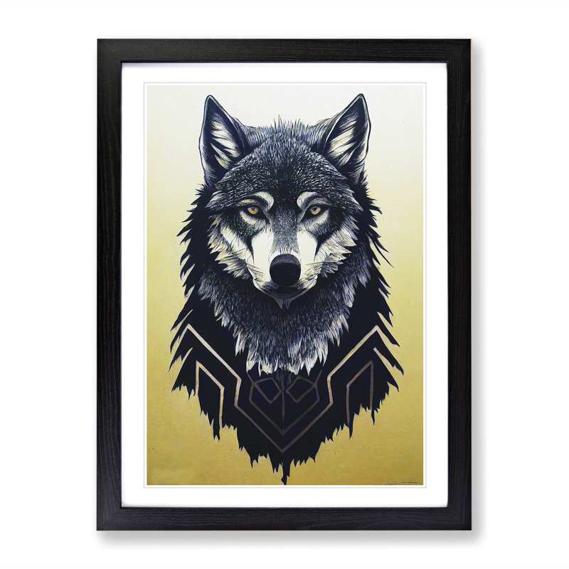 Unique Wolf Art No.4 - Wall Art, Black Framed, 36cm H x 27cm W, White