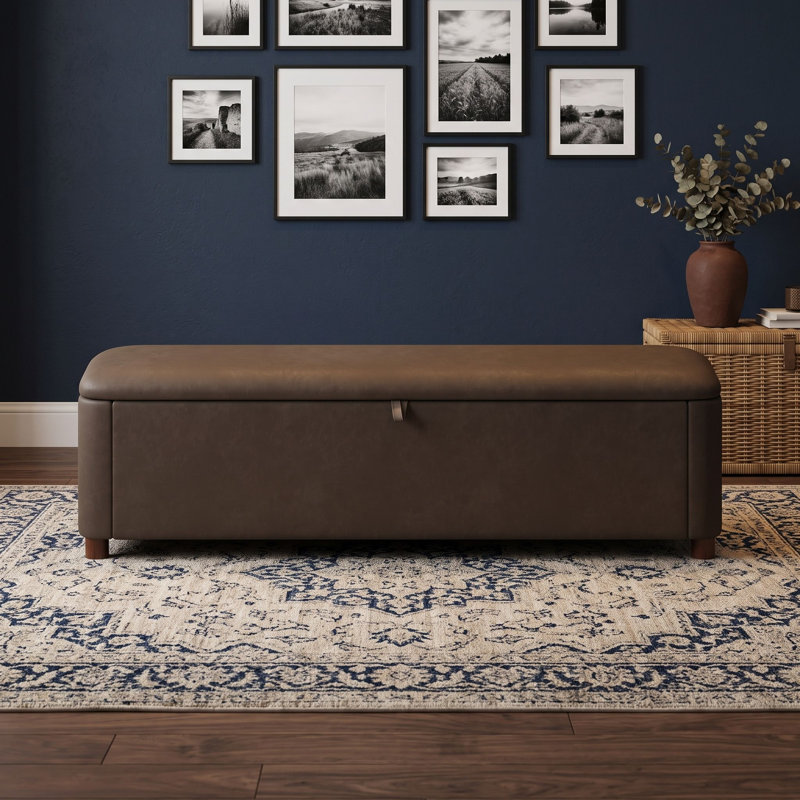 Banc ottoman de rangement avec compartiment de rangement dissimulé, siège de bout de lit pour chambre ou entrée, Marron foncé