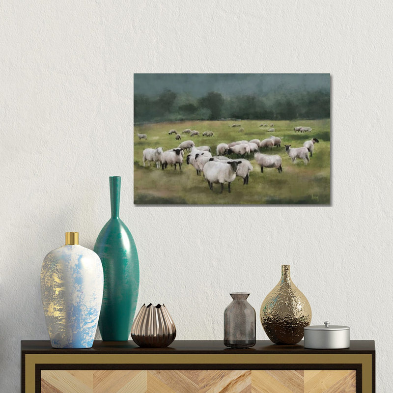 Moody Sheepscape, No Mat, Wrapped Canvas, 12" H x 18" W x 1.5" D