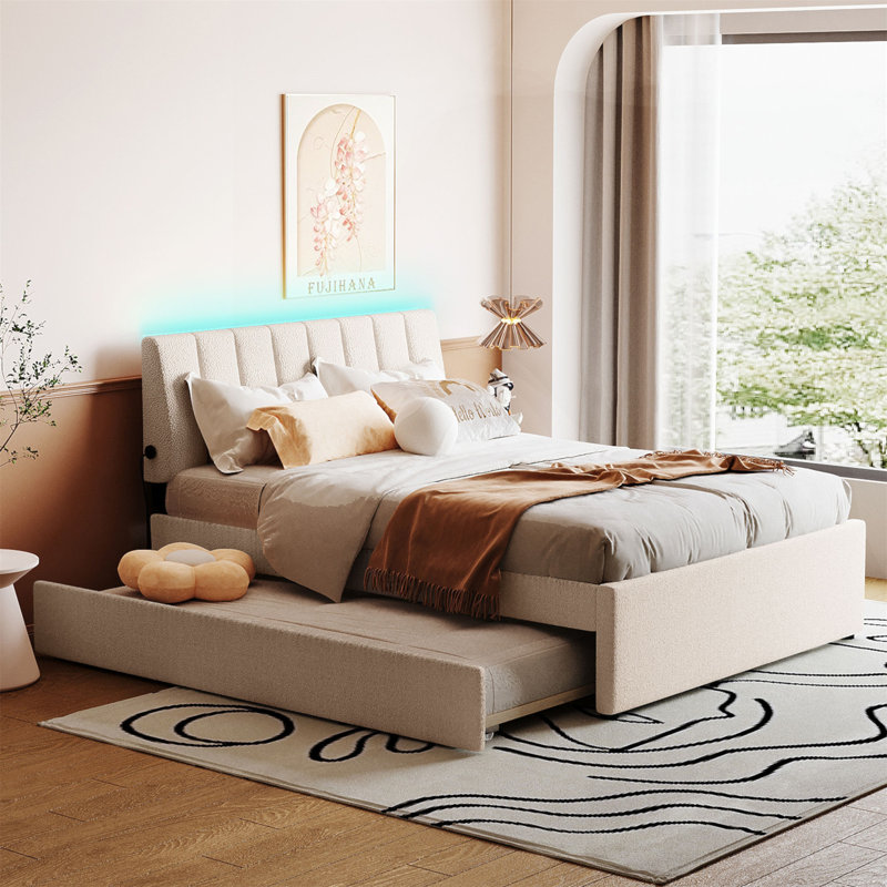 Alphea Upholstered Platform Bed, Beige, Full