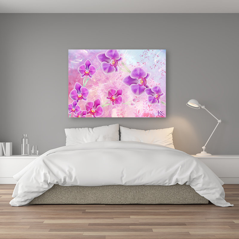 Mural, Orchid Flowers Abstraction - No Frame Print on Canvas, 60cm H x 90cm W