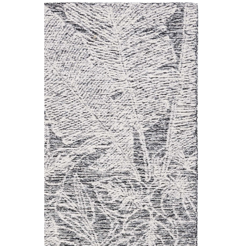 Yeal Hand Tufted Wool/Cotton Floral Rug in Black/Ivory, Rectangle 8' x 10'