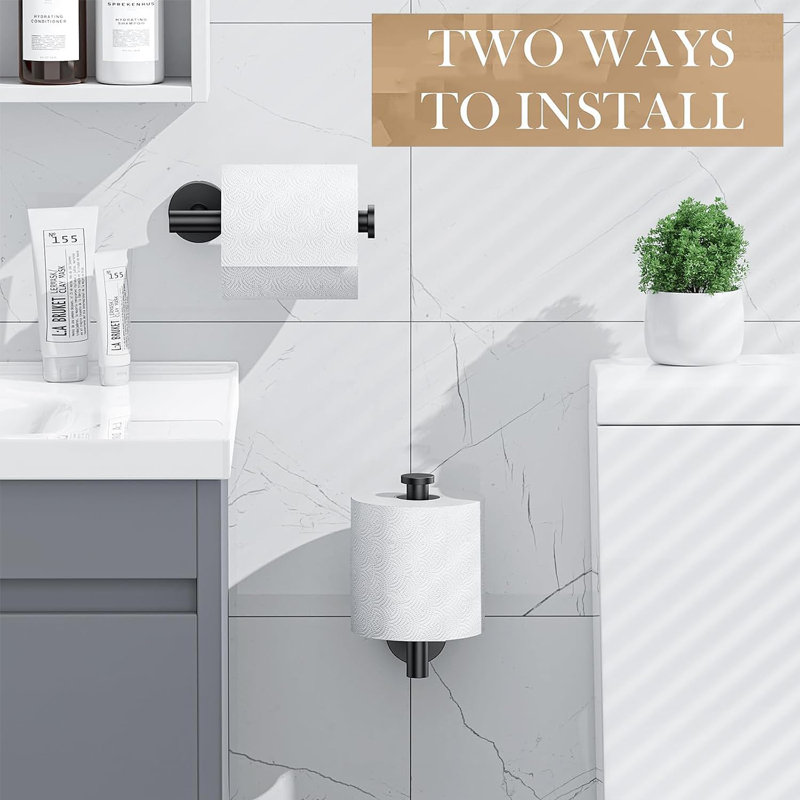 Ensemble de 2 porte-papier hygiénique en acier inoxydable - SUS 304 Porte-papier hygiénique antirouille pour la maison, la cuisine, le camping-car - Design rond moderne avec vis cachées