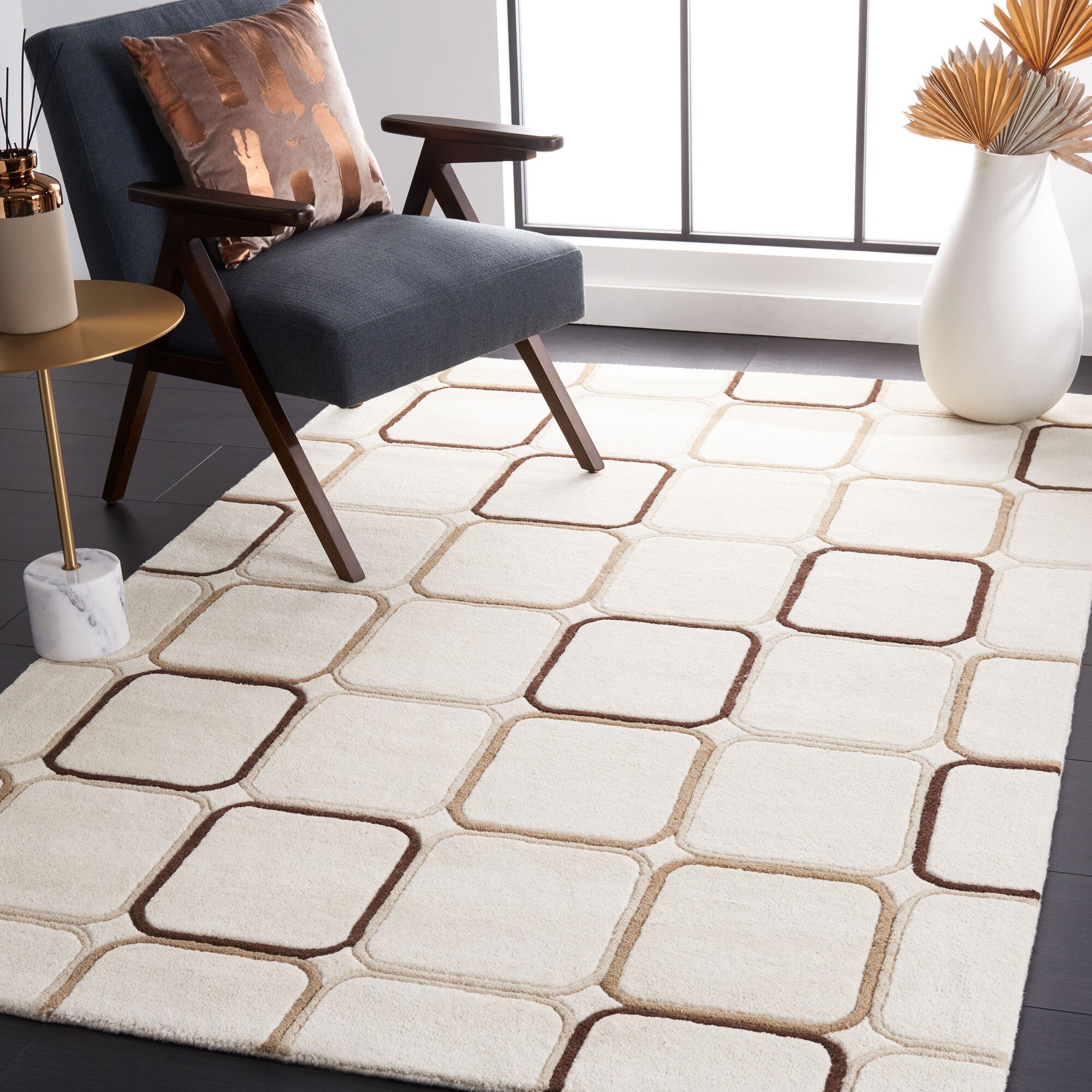 Latitude Run® Steuart Geometric Handmade Tufted Wool Ivory Area Rug ...