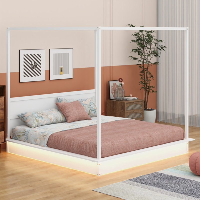 Andenwood Canopy Bed, LED Platform Bed, King