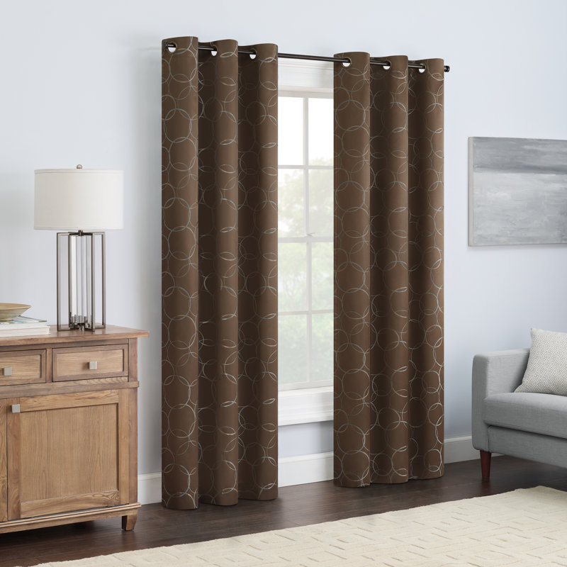 Eclipse Meridian Geometric 100% Blackout Thermaback Grommet Window Curtain Panel, Chocolate, 63" L x 42" W
