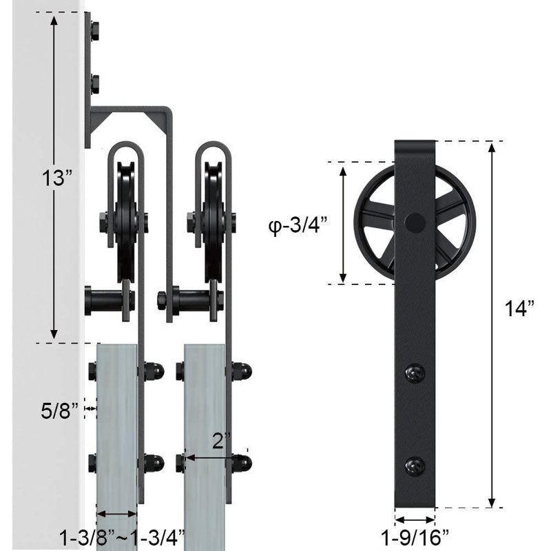 48 in. Black Steel Sliding Barn Door Hardware Kit