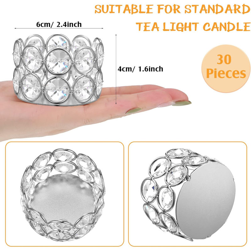 30 Tealight Candle Holders With Diamond Design Silver