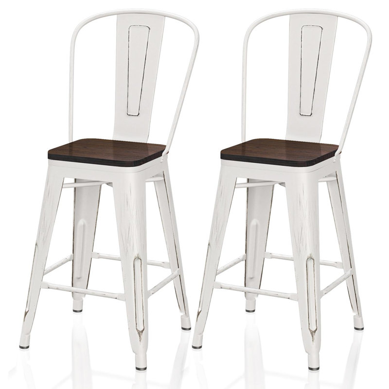 Chaise d'appoint empilable en fer Forontenac, Blanc vieilli