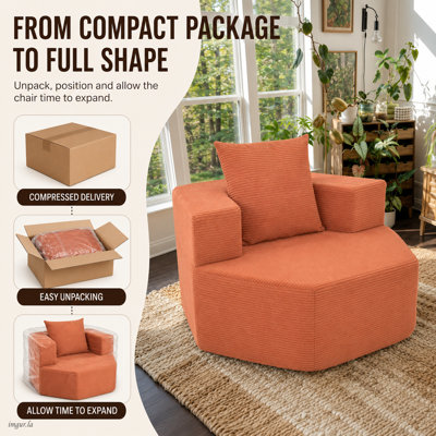 Cloud 1.0 striped velvet hexagon single sofa, 45.7in frameless sofa, easy to mix and match, for cozy movie nights or quick naps at home, ergonomic, no assembly required