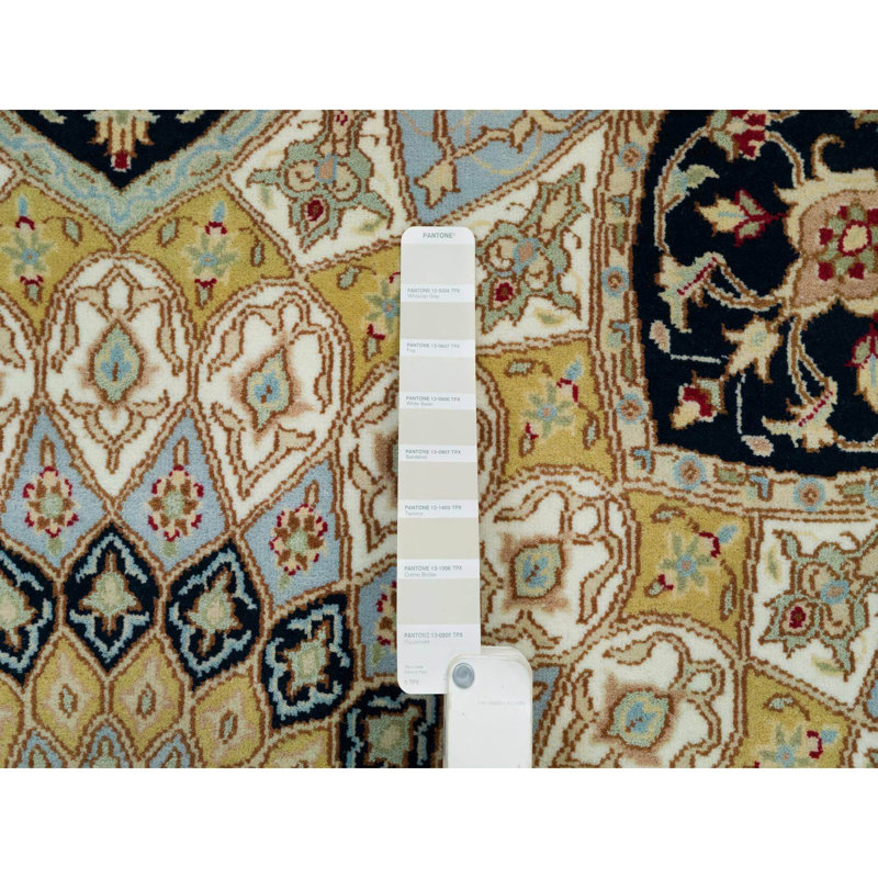 4'x6'1" Ivory Pure Wool Hand Knotted Nain Gumbad Design 250 KPSI Densely Woven Oriental Rug EEDB2631A20E45189CA078F8FF972912