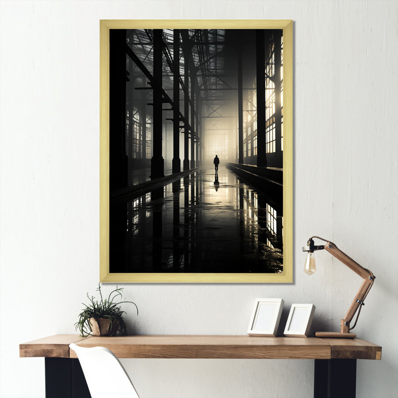 Paysage industriel saphir lever de soleil sur toile, Cadre doré simple, H 40 po x l 30 po x P 1,5 po