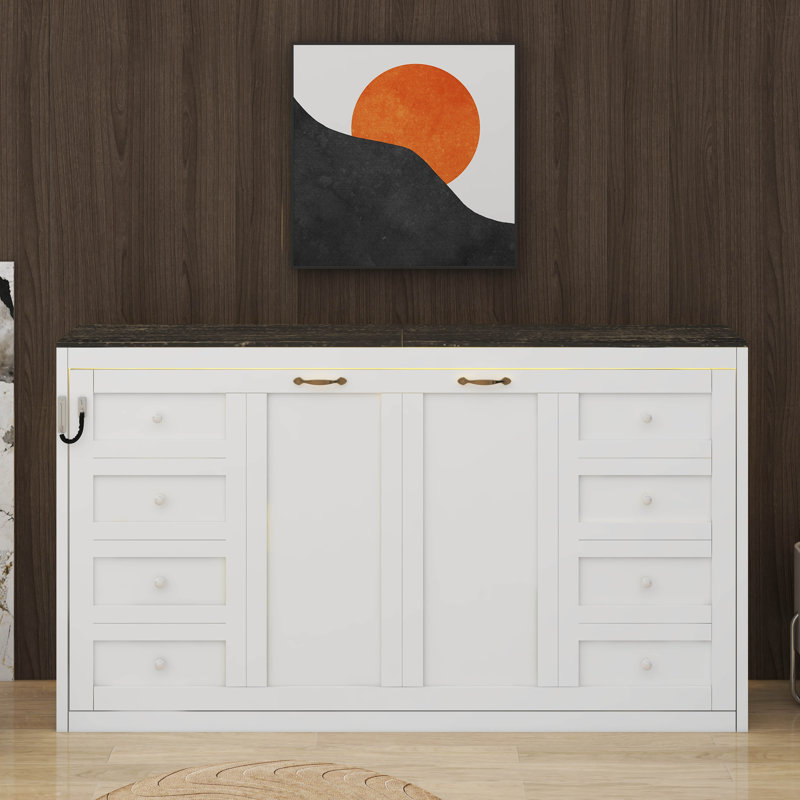 Lit escamotable simple avec DEL, Blanc / Brun