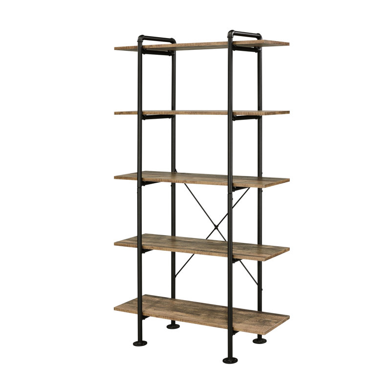 Industrial 5-Shelf Bookcase In Rustic Oak And Black, Suits Various Decor Styles Home Black With 5 Shelves, Reliable For Daily Use