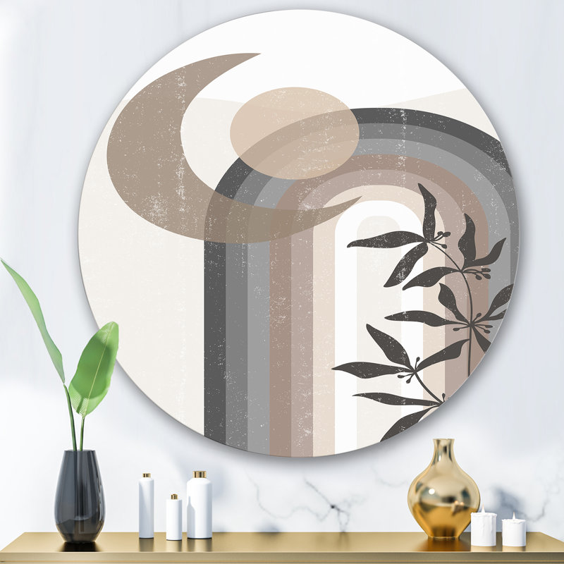 Abstrait soleil et lune en gris et bleu - art mural moderne en cercle métallique, H 29 po x l 29 po x P 1 po